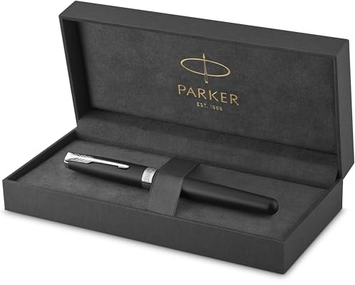 Parker Sonnet Füller | Matt-Schwarze Lackierung mit Palladiumzierteilen | Füllfederhalter mit mittlerer Feder | Geschenkbox