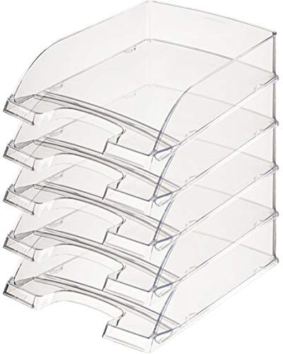 Leitz Briefkorb Standard A4, 5er Pack, Transparente Briefablage in Premium-Qualität, Stapelbare Ablagefächer als Schreibtisch-Organizer, Kombinierbar mit Plus-Serie, Glasklar, 52260002