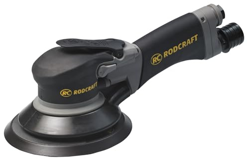Rodcraft RC7710V6-2H Druckluft Exzenterschleifer, Schleifteller-Ø 150 mm, Drehzahl 10000 U/min, 10 mm Hub, Zweihand-Version mit langem Griff, Schwarz-grau | 10000 U/min, Zweihand-Version mit langem Griff und 10 mm Hub. Für effizientes Schleifen großer Flächen.