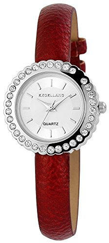 Excellanc Damen Analog Armbanduhr mit Quarzwerk 195625000018 und Metallgehäuse mit Kunstlederarmband und Dornschließe Ziffernblattfarbe silberfarbig Bandgesamtlänge 20 cm Armbandbreite 10 mm