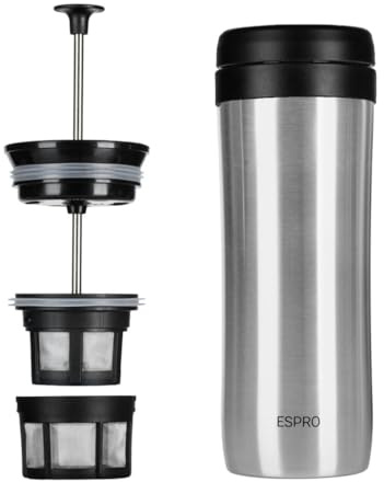 ESPRO Reise-French Press Travel Press, Mini Coffee Maker mit Thermo-Funktion, Edelstahl, Kaffee, to go, 350ml, edelstahl