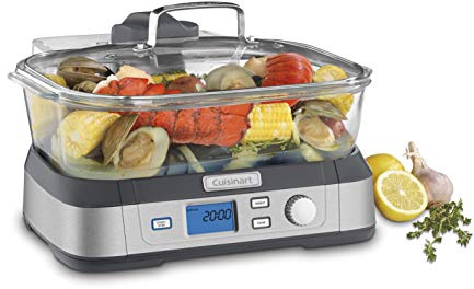 Cuisinart Cookfresh Digital Glass Food Steamer for Cooking, 5-Liter Vegetable Steamer with 5 Pre-Programmed Settings, Keep Warm Function, Audible Alert, Dishwasher-Safe Pot, STM-1000, Stainless Steel