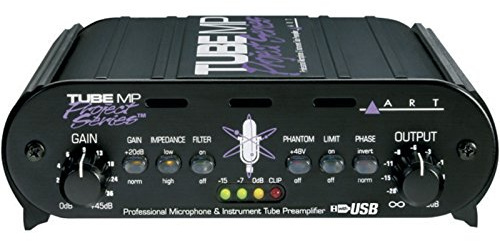 Black Mono Channel Lamp Preamplifier with USB Interface ART Tube MP Project USB - Adjustable Gain & Output - Ideal for Microphones, Instruments & Digital Recording