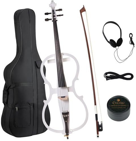Cecilio 4/4 CECO-1WH Pearl White Electric Cello with Ebony Fittings in Style 1 (Full Size)