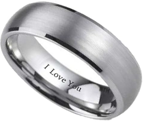 BESTTOHAVE Mens Titanium Ring - 7mm Wide - Small Engraved Inside With I Love You Classic Unisex Wedding Engagement Comfort Fit Jewellery Band Ring - Size M (Available in Most Sizes)