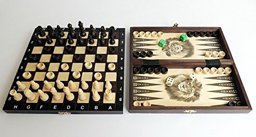 3in1 Schach-Dame-Backgammon Spiel | Master of Chess | Klein Chess Set 26 cm | Handgemachtes Reise Backgammon Dame Schach für Kinder und Erwachsene
