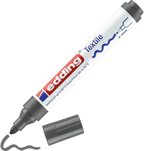 Edding 4500 Marqueur pour textiles - gris - 1 stylo - pointe ronde de 2-3 mm - feutre textile lavable en machine (60 °C) pour décorer le tissu - marqueur textile