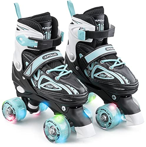 Apollo Super Quad X Pro | verstellbare Rollschuhe für Kinder | komfortable, größenverstellbare LED Roller Skates | Rollschuhe für Mädchen und Jungen | Größen 31 - 42