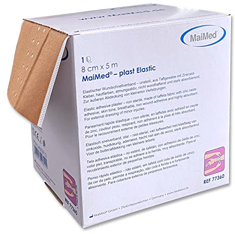 MaiMed plast Elastic - Cerotto per ferite, 8 cm x 5 m, 1 pezzo, pronto all'uso