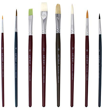 ArtWay - Set di pennelli da Pittura - Nylon e Vera setola di zibellino - Confezione da 8 con: Pennello Tondo, Piatto, Lingua di Gatto, e per filettare