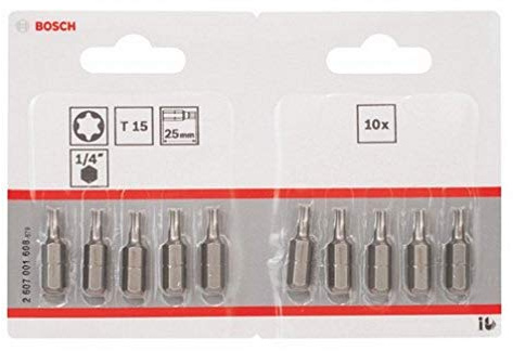 Bosch Professional Bit Extra-Hart für Innen-Torx-Schrauben (T15, Länge: 25 mm, 10 Stück)