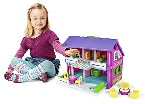 Wader Puppenhaus Spielset Play House, Zweistöckig, Tragegriff, 14 Zubehörteile, Breite 37cm, Hohe 30cm, ab 3 Jahren