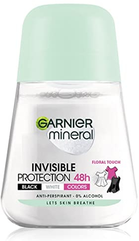Garnier mineral Deoroller Invisible, lämplig för svarta, vita och färgade kläder, 48-timmars antiperspirant, 50 ml