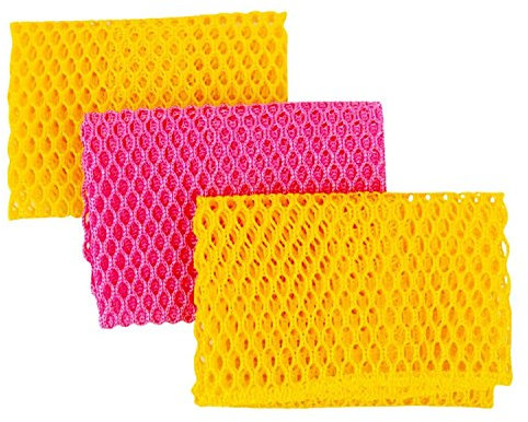 Innovative Dish Washing Net Cloths / Scourer - 100% Odor Free / Quick Dry - No More Sponges with Mildew Smell - Perfect Scrubber for Washing Dishes - 11 by 11 inches - 3PCS - Yellow/Pink/Yellow or Pink/Yellow/Pink