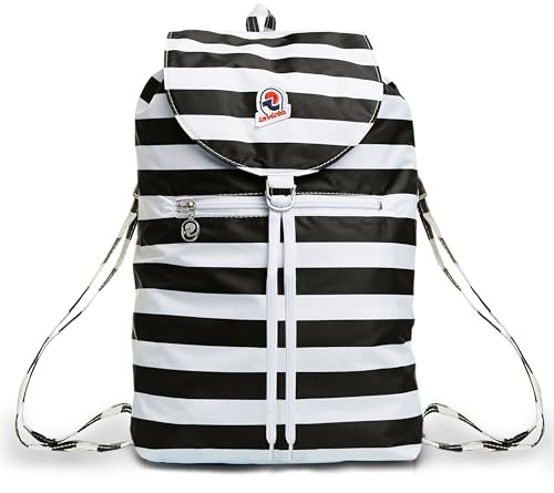 Invicta Tagesrucksack Rucksack für Reisen Outdoor - Daypack für Damen, Herren, mit Hüftgurt - faltbar 8 LT - Ultra leicht, Handgepäck mit Reißverschluss, gestreift zweifarbig schwarz/weiß Minisac