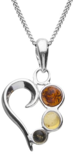 InCollections Damen-Halskette Herz 925 Sterling Silber 3 Bernsteine mehrfarbig 42 cm 241A200290890