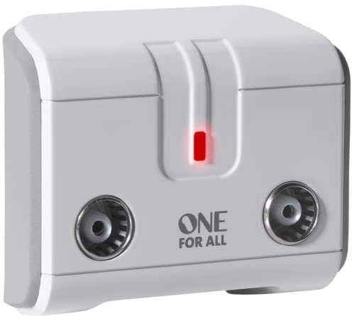 One For All Signal Booster/Splitter for TV - 2 Outputs (14x amplified) - Plug and Play - For interference free reception - Full HD compatible - white - SV9602