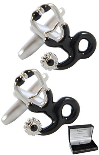 COLLAR AND CUFFS LONDON Gemelli Camicia Uomo Medico - con Scatola - Stetoscopio - Ottone - Colori Argento e Nero - Medico Infermiera Ospedale Consulente Dottore - Un Paio