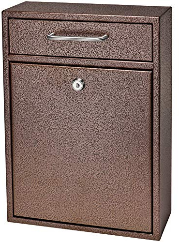 Mail Boss 7418 High Steel Locking Mounted Mailbox-Office Drop Comment Letter Deposit, Bronze Tamper-Proof Wall Hanging Secured Document Box, Medium