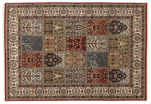 Mein Teppichmarkt Teppichträume werden wahr! Caspian Ghom handgeknüpfter Orientteppich Naturfaser Kurzflor hochwertige Qualität in Rot Beige Blau Größe: 60x90 cm Diele, Esszimmer, Flur, Kinderzim