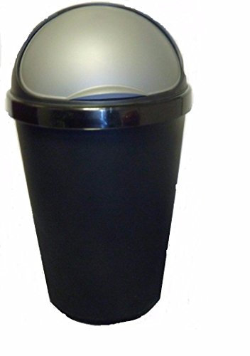 Whitefurze 2x 50 L LITRE BLACK KITCHEN BULLET BIN RUBBISH BIN WITH LARGER OPENING SILVER FLAP