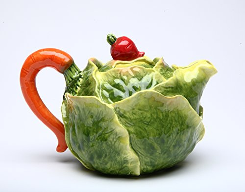 Cosmos Gifts 20806 Fine Ceramic Vegetable Green Cabbage and Carrots Teapot, 7 L