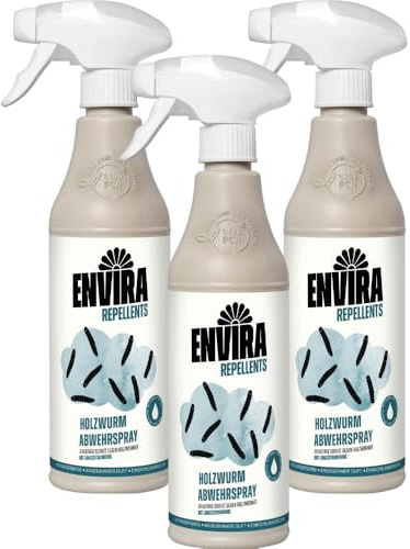 Envira Holzwurmspray 3 x 500 ml - gegen Holzbock & Holzwurm für innen | Spray mit Langzeitwirkung gegen Holzwürmer - effektives Holzwurmmittel und Holzwurmschutz im ganzen Haus