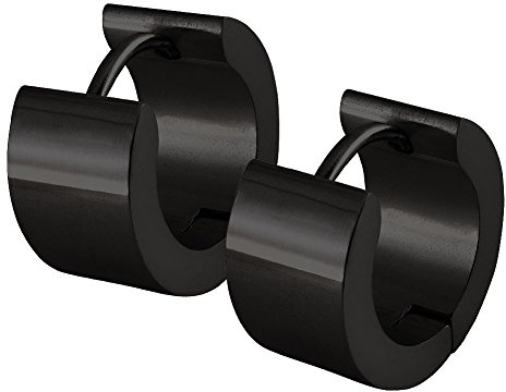 Soul-Cats 1 par kreoler vikbara 1 par kreoler örhängen rostfritt stål svart män unisex Huggie Creole, storlek: Ø 14 mm/7 mm bred; färg: svart