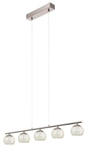EGLO LED Pendelleuchte Ascolese,5 flammige Hängelampe | Hängeleuchte aus Stahl und Glas, Esstischlampe, Wohnzimmerlampe hängend in Nickel-Matt, Amber, Weiß