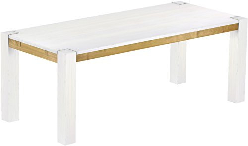 Esstisch Rio Kanto 208x90 cm Snow Brasil Pinie Massivholz Größe und Farbe wählbar Esszimmertisch Küchentisch Holztisch Echtholz vorgerichtet für Ansteckplatten Tisch ausziehbar Brasilmöbel