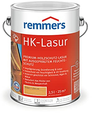Remmers HK-Lasur 3in1 pinie/lärche, 2,5 L, Holzlasur aussen, 3in1: Imprägnierung, Grundierung & Lasur, Holzschutz vor Feuchtigkeit & UV-Strahlung