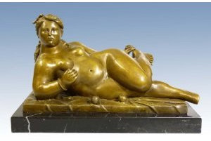 Liegende Frau mit Äpfeln - Fernando Botero - signiert - Akt Skulptur - Wohndeko - Künstler Figur in Bronze - Bronzefigur