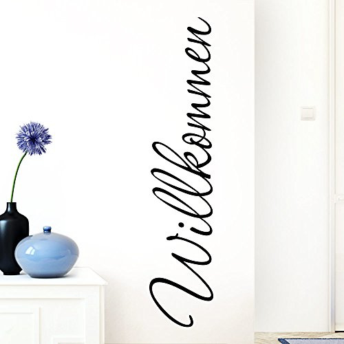 Grandora Wandtattoo Wort Willkommen I schwarz 13 x 58 cm I deutsch Flur Diele Eingang selbstklebend Aufkleber Wandaufkleber Wandsticker W1099