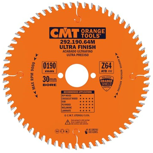 CMT ORANGE TOOLS 292.190.64M - QUERSCHNITTSÄGE FÜR HANDMASCHINEN 190X2.6X30 Z=64 15° ATB