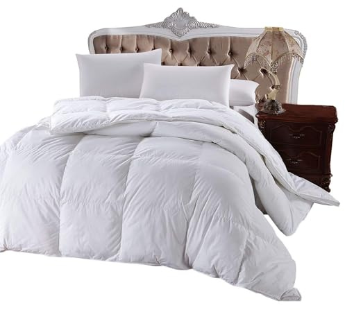Royal Hotel Bedding 300 Thread Count Queen Size Down-Alternative Comforter, Overfilled Comforter, Duvet Insert 100% Cotton Shell - 100% Down-Alternative Fill, 750FP - 70OZ - White Solid, Queen