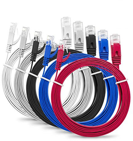Multi Cable SLIM FLAT 0.5m Cat6 RJ45 Ethernet Network Patch Lan cable - Multi Coloured 5 Pack - 0.5 meter + 15 Cable ties