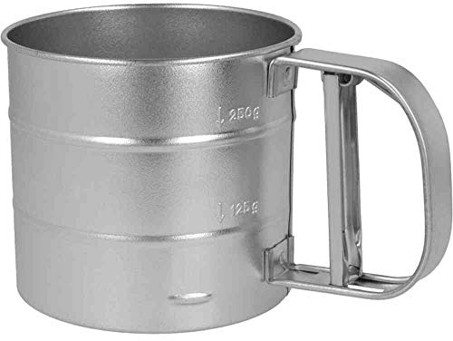METALTEX Mehlschüttelsieb 10 cm mit Einhand-Mechanismus / Weißblech / Mehlsieb / Puderzuckersieb