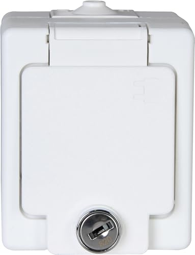 Kopp 105602008 Aufputz-Feuchtraum Schutzkontakt-Steckdose 1-fach mit Klappdeckel und Sicherheitsschloss, IP 44, Standard