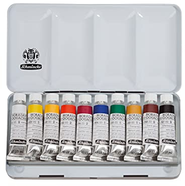Schmincke - HORADAM® Gouache, 10 tubetti sopraffini da 15 ml, 72 701 097, 10 tonalità di guazzo in una scatola di metallo, massima concentrazione di pigmenti, luminosità e profondità di colore