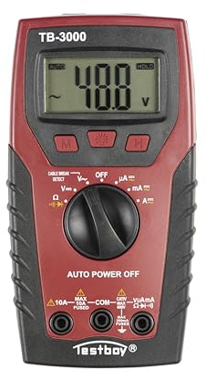 Testboy 3000 Digital-Multimeter mit Kabelbruchdetektor und Sicherheitsstufe CAT IV (LED-Taschenlampe, Auto Range, Data-Hold, ABS-Kunststoffgehäuse), Rot/Schwarz
