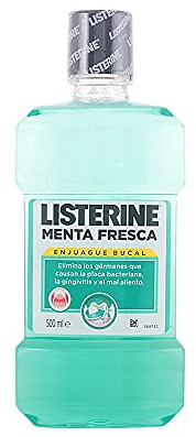 Listerine Menta Fresca (1 x 500 ml), enjuague bucal con flúor, colutorio bucal con 24 horas de protección, elixir bucal mentolado para un aliento fresco duradero