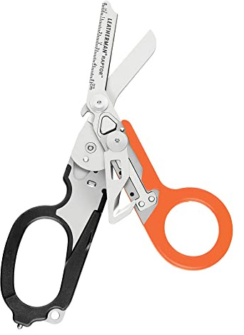 Leatherman Raptor Rescue - Cizalla Plegable de Emergencia con Corta Correas y Rompe Cristales - Tijera de Emergencia Médica, Naranja/Negro con Funda Multiusos