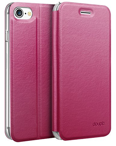 doupi Flip Case für iPhone SE (2022) / iPhone 8/7 (4,7 Zoll), Deluxe Schutz Hülle mit Magnetischem Verschluss Cover Klappbar Book Style Handyhülle Aufstellbar Ständer, rot