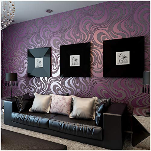 QIHANG Modern Luxury Abstract Curve 3D Wallpaper Roll Mural Papel De Parede Flocking for Striped Purple Color Wallpaper 0.7m*8.4m=5.88㎡