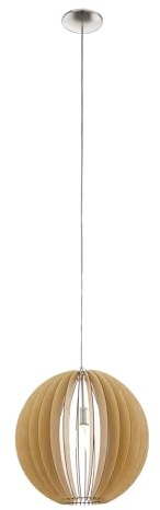 EGLO Pendelleuchte Cossano, 1 flammige Hängelampe Vintage, Hängeleuchte aus Stahl und Holz in Nickel-Matt, Ahorn, Esstischlampe, Wohnzimmerlampe hängend mit E27 Fassung, Ø 50 cm