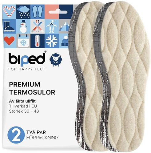 biped 2 par vintersulor - Skosulor gjorda av äkta lammull - Värmande termiska sulor med aluminium undersida z2391(40)
