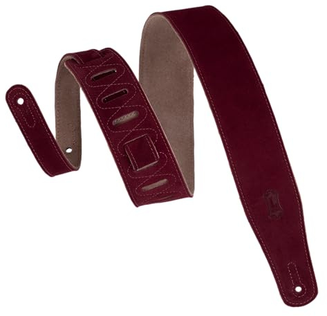 Levy's Leathers MS26-BRG 2,5 tum handborstad mocka gitarrrem, vinröd