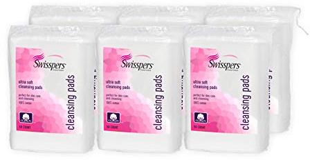 Swisspers Premium Facial Cleansing Pad, 100% Cotton, Ultra Soft, Extra Large, 50 White Pads per Reclosable Bag, 6 Bags (300 Pads Total)