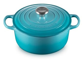Le Creuset Cocotte Evolution de hierro fundido con tapa, Ø 24 cm, Redonda, Todas las fuentes de calor incl. inducción, 4.2 l, Azul Caribe