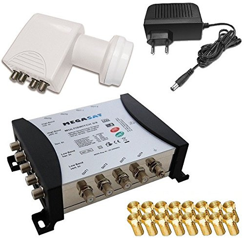 netshop 25 5/8 Multischalter Megasat mit externem Netzteil und aktivem terrestrischen Eingang + Universal HD Quattro LNB 0,1 dB